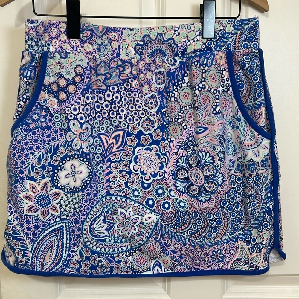 Talbots Skort blue pink paisley size large stretched shorts pocket mini